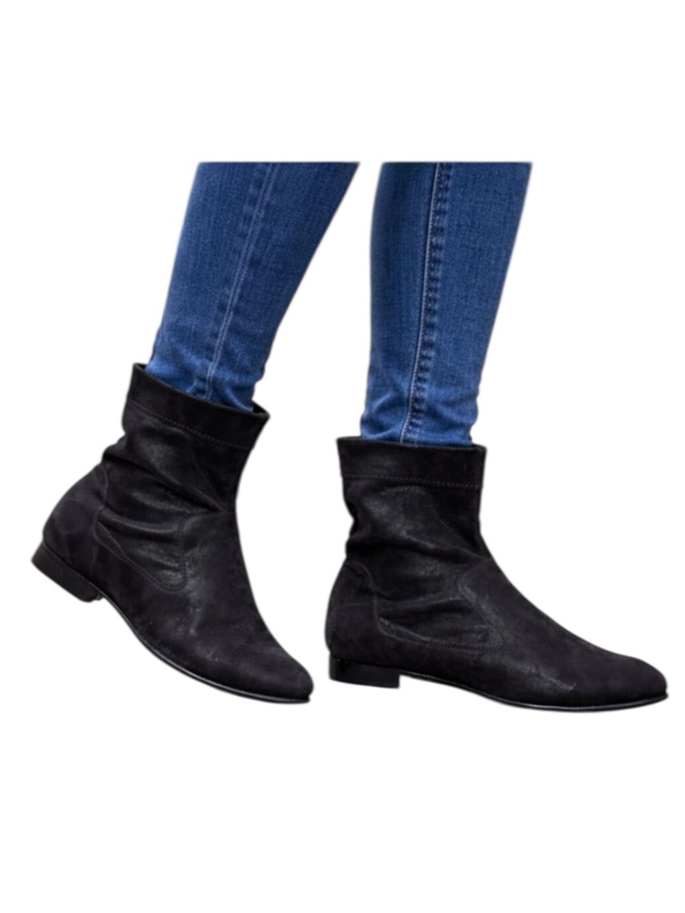 Pedro Garcia Black Suede Minimalist Ankle Boots Flat Pull‎ On
